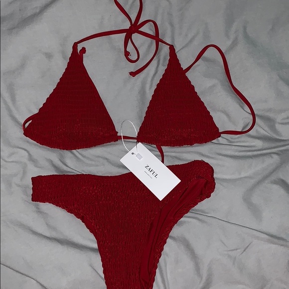 ZAFUL Dark Red Ruffled Triangle Bikini Set - Picture 1 of 4